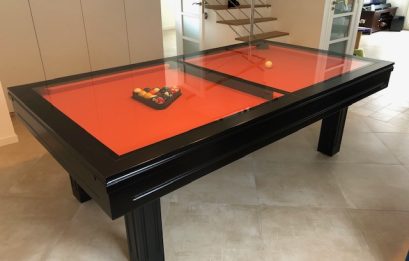Table de billard convertible equinoxe design noir et orange